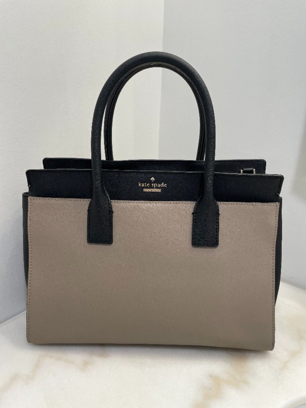 Kate Spade Cameron Street Candace Leather Satchel Color Block Black & Tan Large - Picture 2 of 16